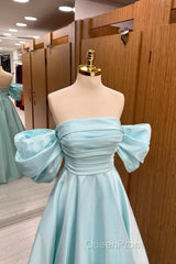 Blue Tulle Floor Length Evening Prom Dresses, Beautiful A-Line Formal Evening Dresses