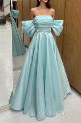 Blue Tulle Floor Length Evening Prom Dresses, Beautiful A-Line Formal Evening Dresses