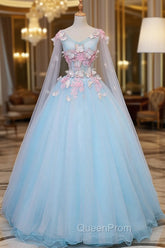 Blue Tulle Evening Dresses with Pink Lace Blue Ball Gown Sweet 16 Dresses Evening Prom Dresses shops