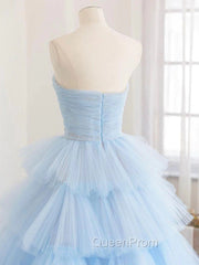 Blue Tulle High Low Evening Prom Dresses, Blue Tulle High Low Evening Graduation Dresses
