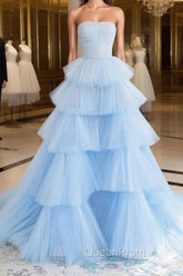 Blue Tulle High Low Evening Prom Dresses, Blue Tulle High Low Evening Graduation Dresses