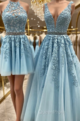 Blue Tulle Lace Evening Prom Dresses, Blue Tulle Lace Formal Evening Dresses