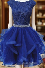 Blue Tulle Lace Short Dresses Homecoming Dresses