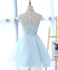 Blue tulle lace short Evening Prom Dresses, blue tulle lace homecoming Dresses