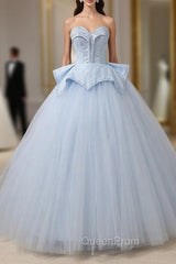 Blue Tulle Lace Up Sweetheart Ball Gown Beading Wedding Dresses