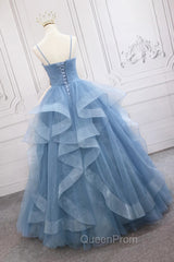 Blue Tulle Layers Long Party Dresses Evening Prom Dresses, Sweet 16 Dresses