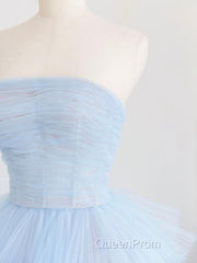 Blue tulle long Evening Prom Dresses, blue tulle evening Dresses