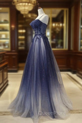 Blue tulle sequins long Evening Prom Dresses blue evening Dresses