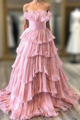 Blue Tulle Strapless Tiers Evening Prom Dresses