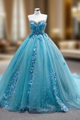 Blue Tulle Sweetheart Appliques Beading Evening Prom Dresses