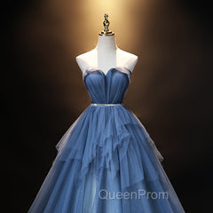 Blue Tulle Sweetheart Simple Pretty Floor Length Party Dresses, Blue A-line Evening Dresses Evening Prom Dresses