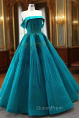 Blue Tullle Strapless Pleats Beading Evening Prom Dresses
