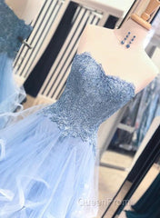 Gorgeous A Line Sweetheart Appliques Lace Evening Prom Dresses with Ruffles