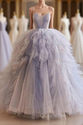 Blue Tulle Long Evening Prom Gown, Blue Tulle Long Sweet 16 Dresses