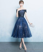 Blue A Line Off Shoulder Short Prom Dress Homecoming Dress