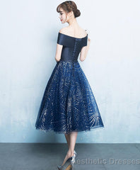 Blue A Line Off Shoulder Short Prom Dress Homecoming Dress