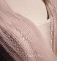 Blush Pink A-Line V-Neck Glitter Tulle With Beaded Long Evening Prom Dresses Adult Ceremony Evening Dresses