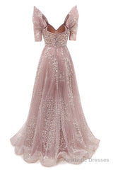 Blushing Pink Lace Crystal Sequin Long Prom Dresses Luxury Evening Gowns Vintage Party Dresses