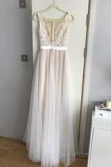 Boho Lace Appliques Tulle Long Wedding Dresses Beach