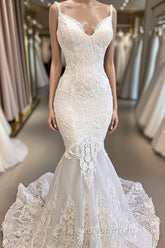 Amazing Appliques Tulle Mermaid Wedding Dresses