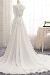 Front Slit Appliques Chiffon A-line Wedding Dresses