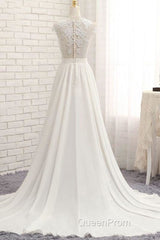 Front Slit Appliques Chiffon A-line Wedding Dresses