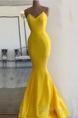 Bright Yellow Mermaid Satin Dresses