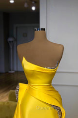 Bright Yellow Strapless Metallic Sequin Overskirt Evening Prom Dresses