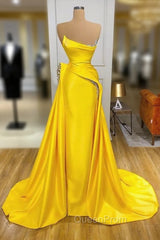 Bright Yellow Strapless Metallic Sequin Overskirt Evening Prom Dresses