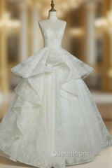 Brilliant White Ball Gown Lace Backless Wedding Dresses With Train