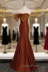 Brown Mermaid Strapless Bow Evening Prom Dresses