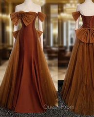 Brown Tulle and Satin Mermaid Long Party Dresses, New Style Long Evening Dresses Evening Prom Dresses