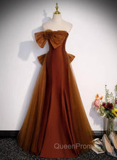 Brown Tulle and Satin Mermaid Long Party Dresses, New Style Long Evening Dresses Evening Prom Dresses