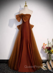 Brown Tulle and Satin Mermaid Long Party Dresses, New Style Long Evening Dresses Evening Prom Dresses