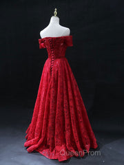 Burgundy A line lace tulle beads long Evening Prom Dresses, burgundy bridesmaid Dresses