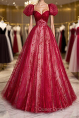 Burgundy A line tulle long Evening Prom Dresses burgundy evening Dresses