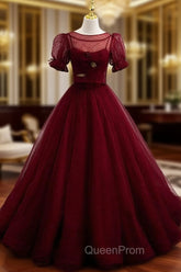 Burgundy Ballgown Long Evening Prom Dresses with Removable Jacket