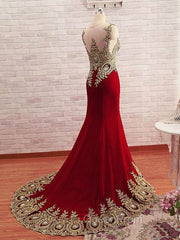 Burgundy Chiffon Lace Applique Long Evening Prom Dresses, Burgundy Evening Dresses