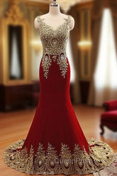 Burgundy Chiffon Lace Applique Long Evening Prom Dresses, Burgundy Evening Dresses