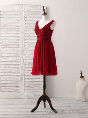 Burgundy Chiffon Lace Short Prom Dress Burgundy Homecoming Dress