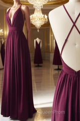 Burgundy chiffon long Evening Prom Dresses, burgundy evening Dresses