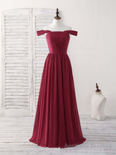 Burgundy Chiffon Off Shoulder Long Prom Dress Burgundy Bridesmaid Dress