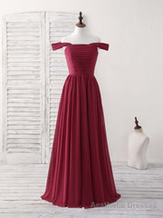 Burgundy Chiffon Off Shoulder Long Prom Dress Burgundy Bridesmaid Dress