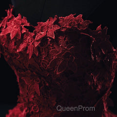 Burgundy Floral Lace Sweetheart Tulle Ball Gown Wedding Dresses