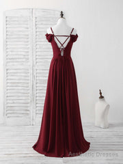 Burgundy Lace Chiffon Long Prom Dress Burgundy Bridesmaid Dress