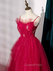 Burgundy Layered Tulle Long Evening Prom Dresses, Wine Red Long Evening Dresses