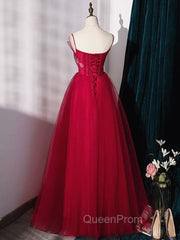 Burgundy Layered Tulle Long Evening Prom Dresses, Wine Red Long Evening Dresses