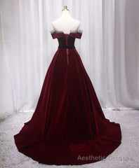 Burgundy Long Off Shoulder Prom Dress Long Evening Dress