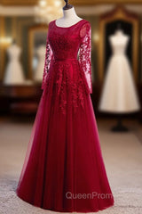 Burgundy Long Evening Prom Dresses, Burgundy Evening Bridesmaid Dresses