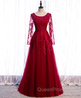 Burgundy Long Evening Prom Dresses, Burgundy Evening Bridesmaid Dresses